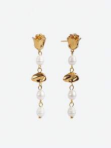 Opalesca 1 Pair Women's Fashionable Gold-Tone Earrings, Suitable For Daily Wear,Holiday,Vacation,Party,ElEGANT,PREMIUM,Cute,PEARL,For Mom/Women/Girl/Mother,Fall/Autumn/Winter,Outfits,Old Money,Premium,Pearl,Elegant,Fairycore/Fairy