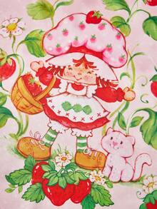 Strawberry Shortcake X SHEIN 时尚甜美粉色光滑柔软缎面方巾，波点草莓图案，女士头巾，适合用作头巾、包包装饰、礼物、户外旅行、礼品创意 - 粉色 - 查看 6