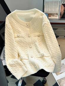 GlowEve CURVE Áo len cardigan tay dài dáng rộng phong cách Pháp thường ngày dành cho nữ, cỡ lớn, thích hợp cho các buổi đi chơi và dự tiệc cưới, mùa thu/đông - trắng - Xem 6