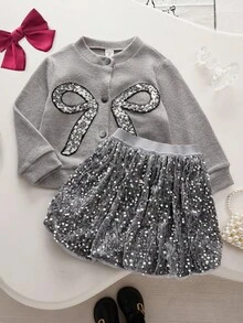 SHEIN Autumn/Winter New Stylish Niche Korean Minimalist Casual Daily Cute Young Girls Set - Grey - View 11