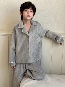 DAZY 2 件套幼儿男童长袖睡衣套装，家居服 - 灰色 - 查看 3