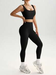 Velisys Solid Color Camisole & Leggings Seamless Sports Set