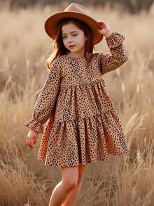 Emery Rose Kids Emery Rose Kids Váy chữ A tay bồng cổ tròn họa tiết hoa xinh xắn cho bé gái, mẫu mới thu đông, bé gái, mẹ, chị em gái và tôi mặc cùng nhau. Trở lại trường - Màu Khaki - Xem 2