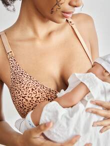 SHEIN Maternity Comfortable Wireless Adjustable Strap Leopard Print Nursing Bra - Multicolor - View 5