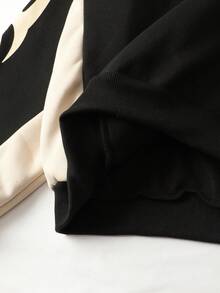 ROMWE MEN Street Life Sudadera con capucha holgada de color block y parches para hombre, informal, otoño - Negro - Ver 4