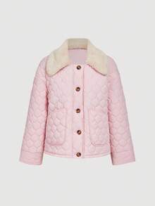 SHEIN MOD Jachetă de iarnă matlasată cu buzunar și guler din blană pentru femei, casual, cu umeri căzuți, mânecă lungă, cu un singur rând de nasturi