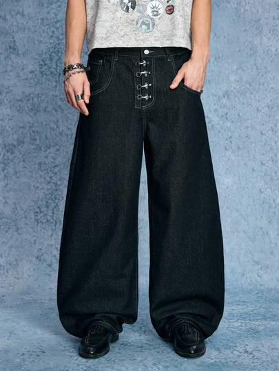 Grunge Punk Jeans en denim casual quotidien pour hommes avec boucle d'avion et couteau incurvé