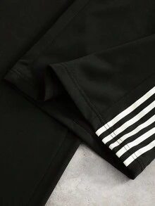 PAVTROS Men Casual Striped Print Zip-Up Jacket And Sweatpants Set, Fall Clothes - Black - View 5