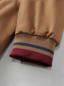 Manfinity Homme Veste zippée à doublure thermique de couleur unie pour hommes, manches longues, chaude pour l'automne/l'hiver, veste décontractée marron - Kaki - Voir 5