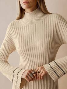 Florisole Bohemian Line Casual Minimalist Sweater Dress - Apricot - View 6