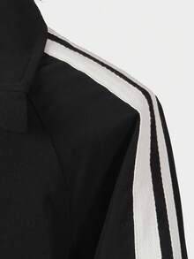 SHEIN Sparklyn 青少年女孩侧条纹拉链休闲夹克，秋季