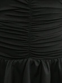 Sweetra 大码纯色露背吊带腰喇叭裙 - 黑色 - 查看 5