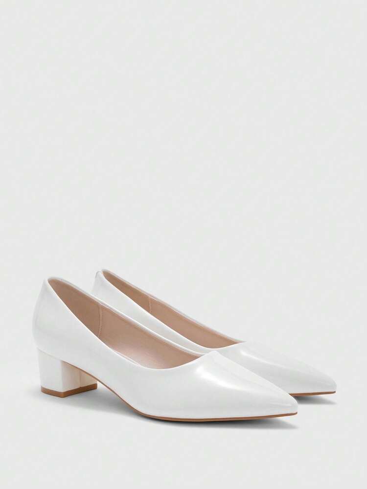 CUCCOO BIZCHIC Women's White Pointed Toe Chunky Heel Sexy Fashion High Heels, Versatile For Daily Commute, Casual Wear, And Work For Christmas Spring Shoes