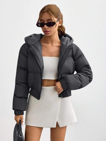 EURMUSE Women Long Sleeve Hooded Short Casual Jacket For Fall & Winter