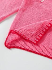 1 件女士蝴蝶结针织开衫，粉色罗纹饰边，常规厚度，适合约会和各种场合，春/秋/冬 - 粉色 - 查看 7