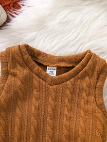 SHEIN 女婴纯色衬衫、背心和格子裙套装 - 棕色 - 查看 3