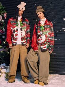 AXEPEAK Áo sơ mi nam in hình ông già Noel cài nút phía trước, mặc thường ngày, mùa thu - Nhiều màu - Xem 4