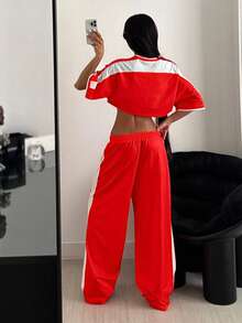 StreetHx Conjuntos de dos piezas para mujer para uso diario - Rojo y blanco - Ver 2