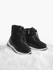 JNSQ 1双儿童/青少年黑色毛绒时尚拉链保暖雪地靴，舒适休闲冬季靴，适合日常穿着和运动 - 黑色 - 查看 3