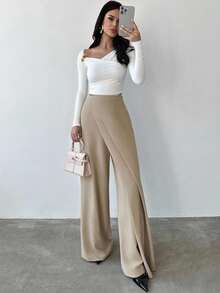 Firerie Pantalones cortos con falda de talle alto, elegantes y versátiles, de pierna ancha y suelta, en colores café y caqui, adecuados para ir a la oficina, viajar en avión, otoño/invierno y uso casual