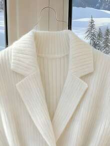 GlowEve 女士休闲优雅缺口领口袋针织开衫背心 - 白色 - 查看 4