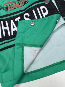 StreetHx 女式街头风前扣字母印花长袖短款机车夹克 - 綠色 - 查看 7