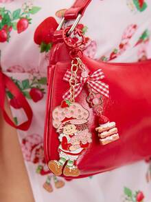 Strawberry Shortcake X SHEIN 时尚甜美可爱草莓蛋糕格子蝴蝶结锌合金钥匙扣包挂件纪念品收藏礼品金色钥匙圈，送礼佳品 - 彩色 - 查看 5