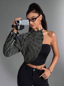 Jeanoix Asymmetric Distressed Denim Jacket