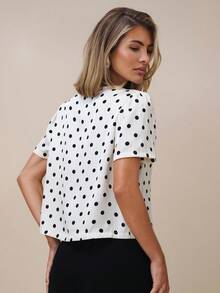COSMINA 女士休闲/办公室通勤波尔卡圆点印花V领泡泡袖衬衫，夏季 - 彩色 - 查看 2