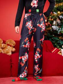 Notgurli Playful Y2K Comfortable Santa Claus Print Men's Loungewear Bottoms, Quality, Cute, Easy Comfort, Christmas - Red and White - View 5