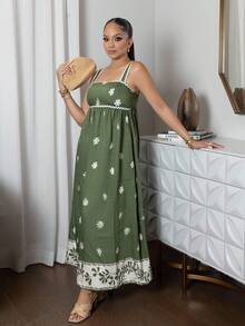 Melissa Matos Rochie maxi lungă pentru femei, design minimalist la modă, potrivită pentru vară - Verde - Vizualizare 1
