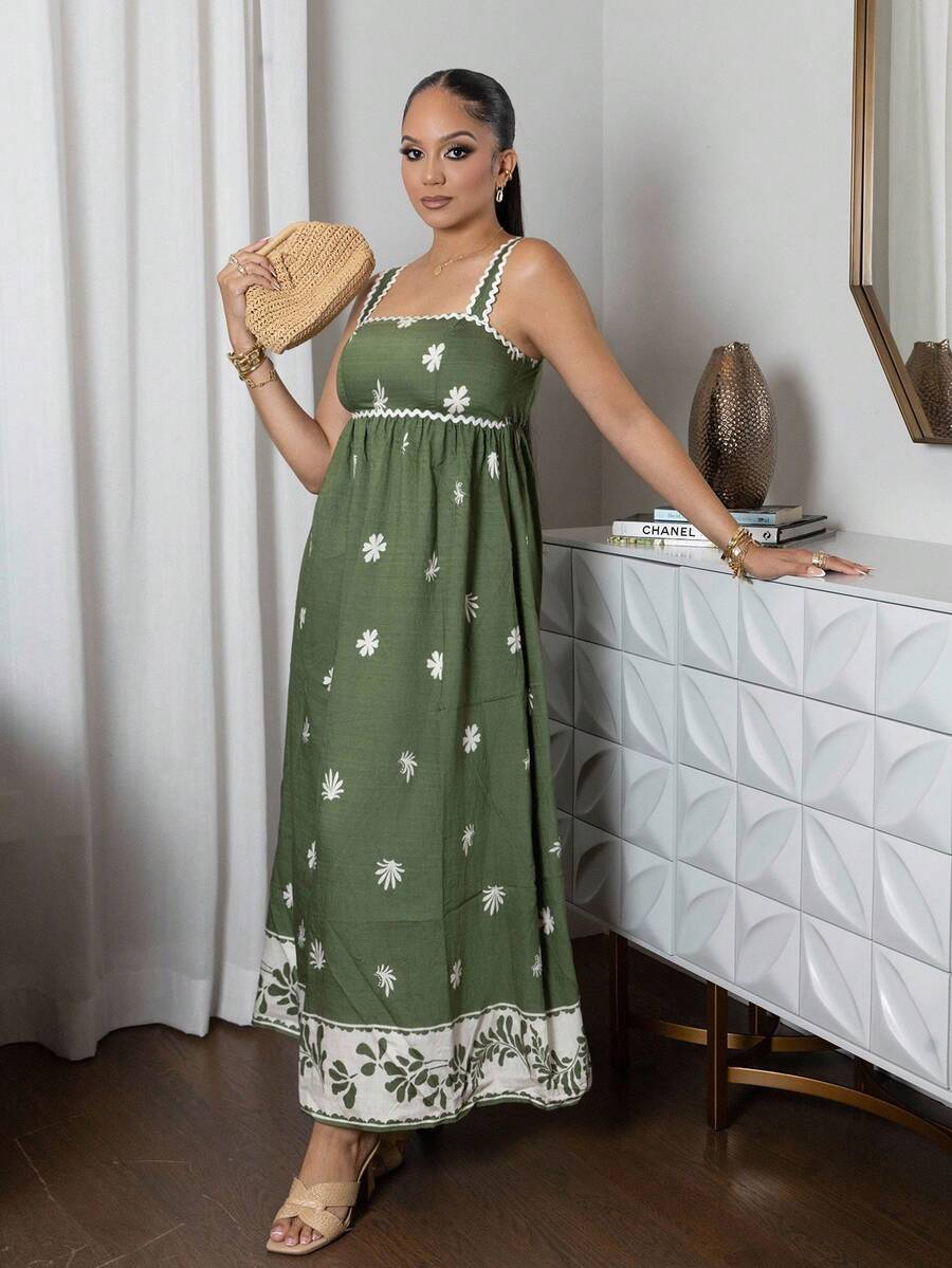 Melissa Matos Rochie maxi lungă pentru femei, design minimalist la modă, potrivită pentru vară - Verde - Vizualizare 1
