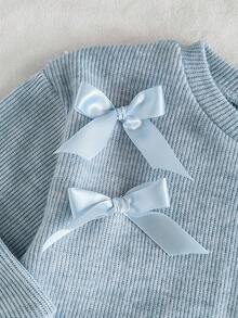 SHEIN Vintaside Kids Baby Mädchen Lässiges, vielseitiges Set aus Langarm-Top mit Schleifendekor und Hose, geeignet für Frühling, Herbst, Winter, Innen- und Außenbereich, Alltagskleidung