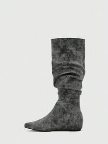 CUCCOO BIZCHIC Giày bốt cao đến giữa bắp chân đa năng thường ngày dành cho nữ - Màu Xám nhạt - Xem 9