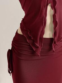 Soleia New Vacation Western Beach Wedding Guest Attire, Graduation Brunch, St. Patrick's Day, Spring Break, Easter, Music Festival, Elegant Bohemian Tropical Strapless Sleeveless Mesh Ruffle Hem Two Pieces Set