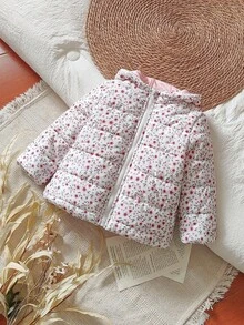 SHEIN 少女碎花拉链连帽夹克，冬季 - 彩色 - 查看 5
