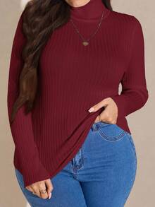 SHEIN LUNE Bộ 3 món dành cho nữ ngoại cỡ: Áo len chui đầu cổ lọ màu trơn đơn giản, dáng ôm, thích hợp mặc đi làm hàng ngày, Thu/Đông - Nhiều màu - Xem 4