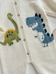 SHEIN 新生女婴可爱卡通图案长袖毛衣连体衣，秋冬 - 彩色 - 查看 5