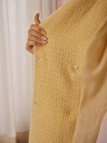 MOTF PREMIUM PLUSH SLEEVE PATCHWORK LONG WOOL BLEND OVERCOAT, AUTUMN/WINTER - Yellow - View 10