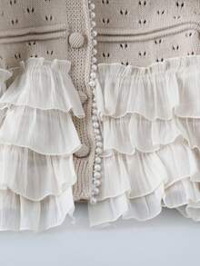 GlowEve CURVE Pearl V-Neck + Organza Patchwork, Khaki Knitted Cardigan Gorgeous - Khaki - View 5