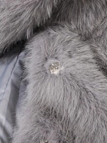 Elladie kids Tween Girl Grey Fuzzy Collar Jacket, Autumn/Winter Fall - Grey - View 5