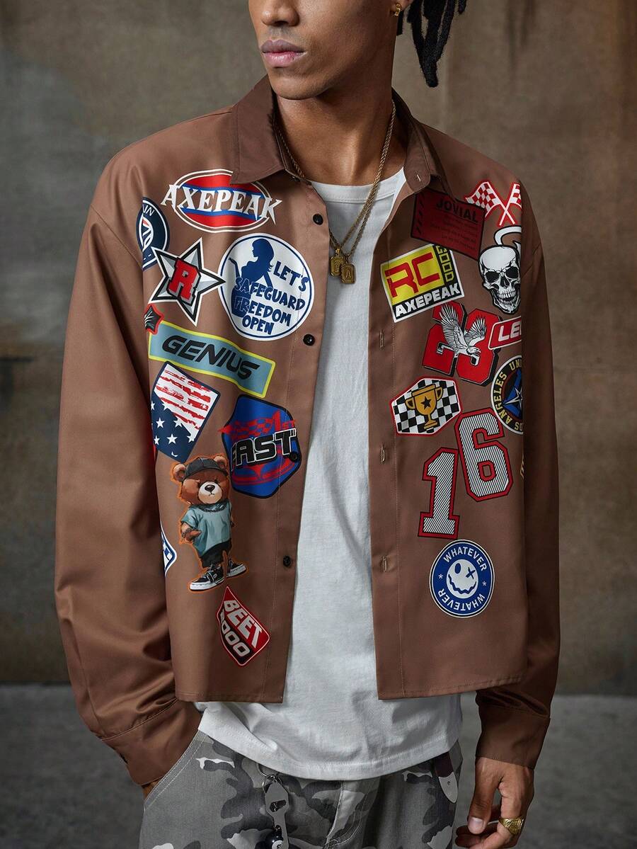 AXEPEAK Chemise décontractée mode homme à manches longues et coupe courte, automne