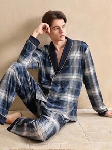 EverLounge Gentleman Vintage Contrast Color Men's Pajama Set, Fall Clothes - Multicolor - View 3