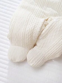 Souflis Souflis 3 件套新生儿长袖连体衣、围兜和帽子套装，针织提花面料，带有可爱的小熊刺绣，风格可爱 - 杏色 - 查看 5