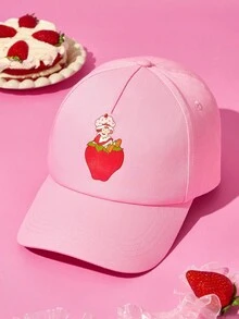 Strawberry Shortcake X SHEIN 升级款时尚经典休闲甜美百搭运动粉色可爱草莓女士棒球帽防晒日常搭配直筒版型，送礼佳品 - 粉色 - 查看 2