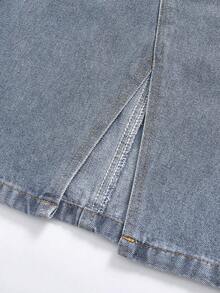 Fustă neagră nouă, la modă, cu croială lejeră, spălată, moale, casual, funcțională, cu buzunar, pentru fete preadolescente, respirabilă, potrivită pentru purtare zilnică, primăvară/vară 2025 - Noutăți