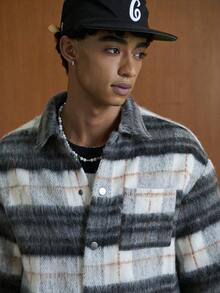 TOKVUE Men's Plaid Long Sleeve Single-Breasted Casual Pocket Overcoat, Autumn/Winter , Men Shacket , Plaid Jacket Men , Men Flannel Shirt , Woolen Jacket Men - Multicolor - View 7