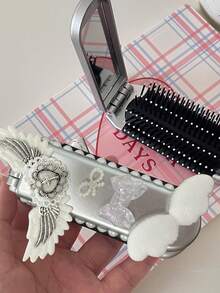 ROMWE Kawaii 1 chiếc lược gấp họa tiết da báo có gương đi kèm, lược túi khí di động, phụ kiện cho ngày tựu trường (Họa tiết ngẫu nhiên) - Nhiều màu - Xem 2