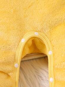 SHEIN 男婴/中性浅蓝绿色毛绒面料可爱怪物卡通搞笑笑脸刺绣长袖连体衣，适合秋冬季节，非常适合宝宝在寒冷天气户外穿着或日常休闲玩耍和装扮，可爱又舒适 - 黃色 - 查看 9