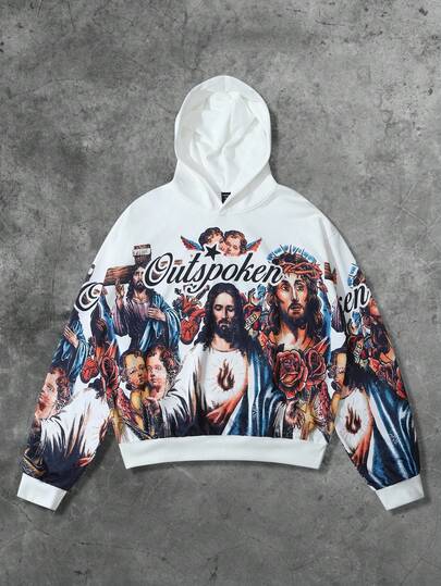 Street Life Sudadera con capucha de manga larga casual con estampado digital de Jesús para hombres, otoño